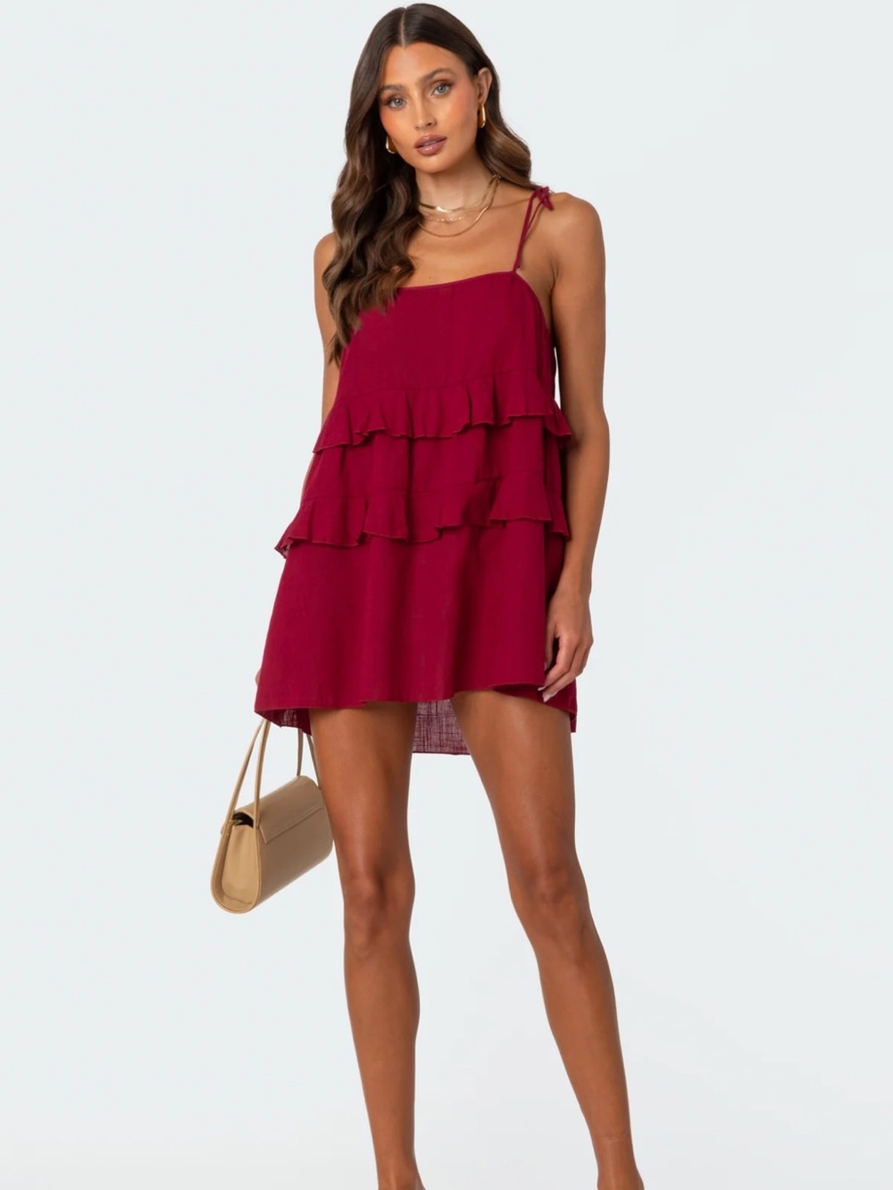 Edikted Women's Layered Ruffle Mini Dress - Burgundy